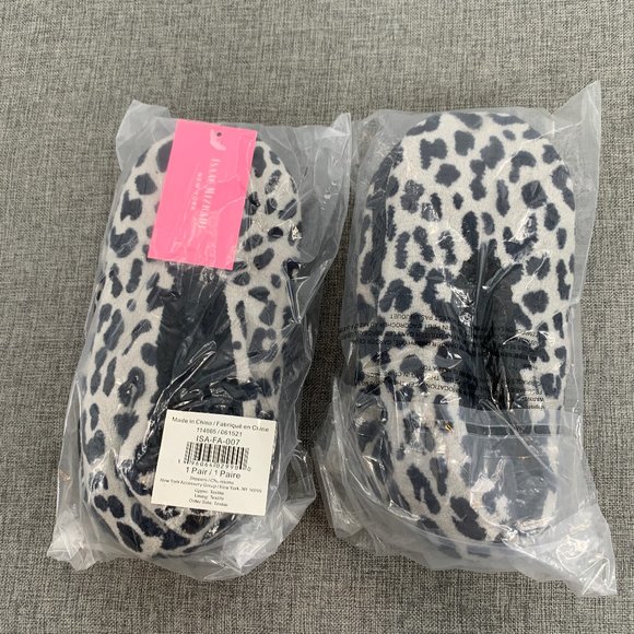 (2) New Pairs of Isaac Mizrahi‎ New York Cozy Soft Slippers Leopard Medium Black - Picture 8 of 12